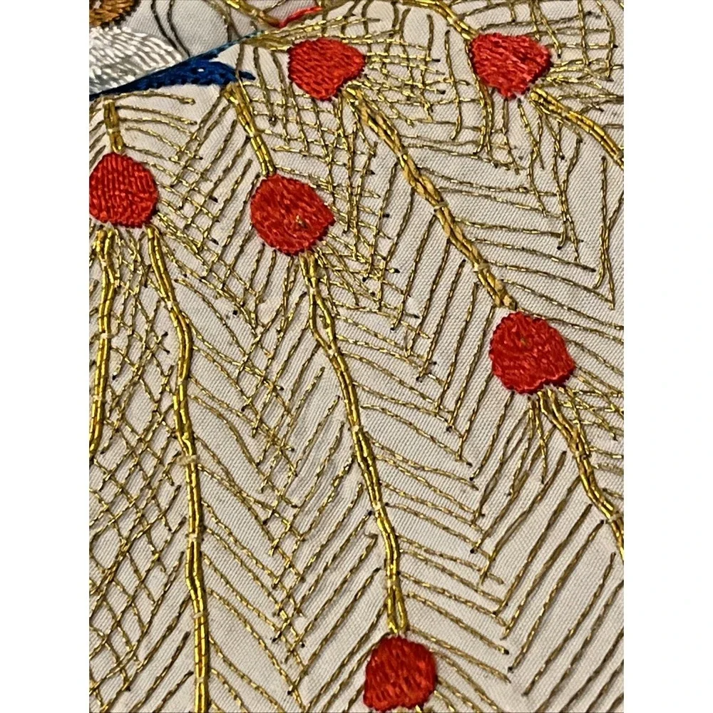 Vintage Embroidered Peacock Scarf White Square Scarf 28